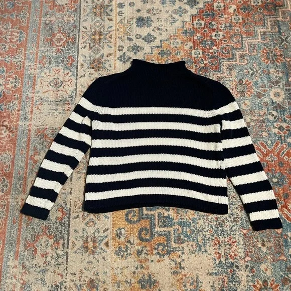 J. Crew 100% cotton blue and white striped rollneck sweater - Picture 5 of 6